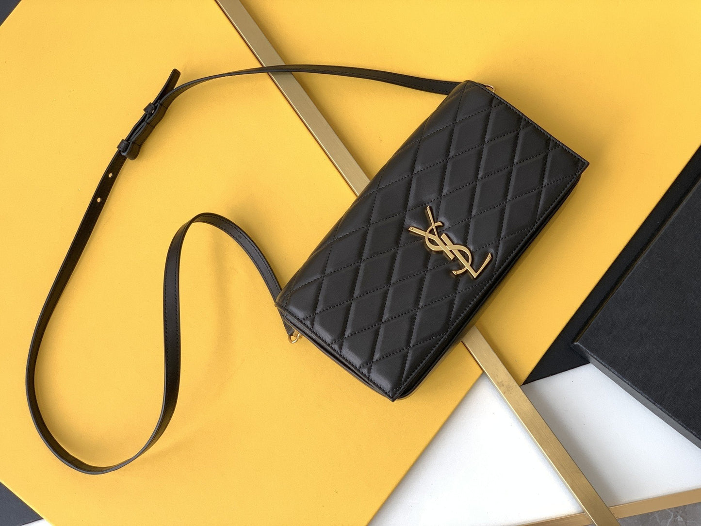YSL Saint Laurent YSL Top Quality Kate Bag With Hardware Black Gold Travel Bag