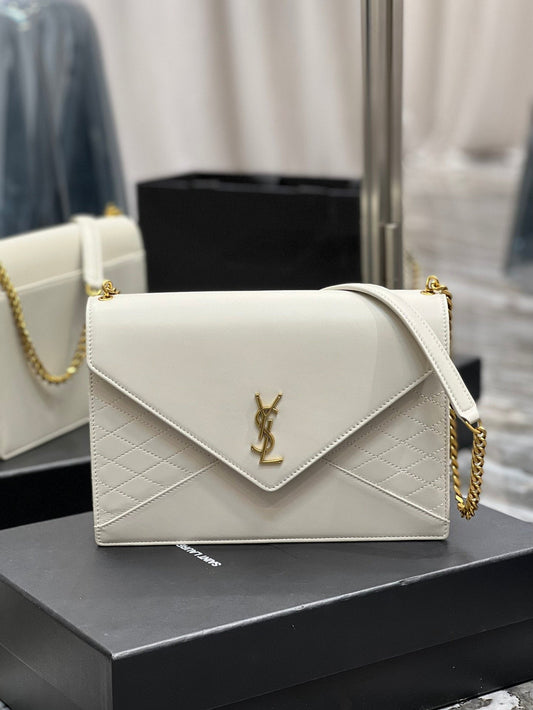 YSL Saint Laurent Gaby Hardware 10in 27cm White Gold Chain Handbag