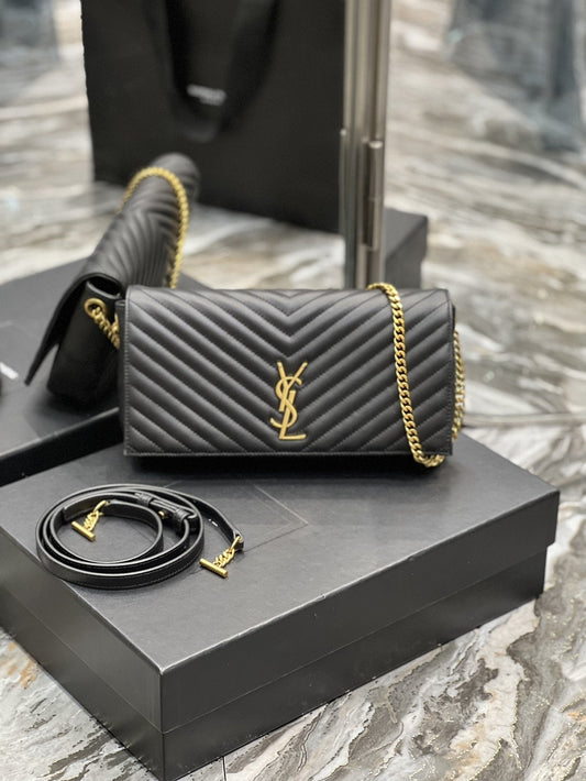 YSL Saint Laurent Kata 99 Hardware 10in 26cm Black Gold Chain Handbag