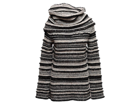 Dior Handbag & Christian Striped Wool & Cashmere-Blend Sweater Black White