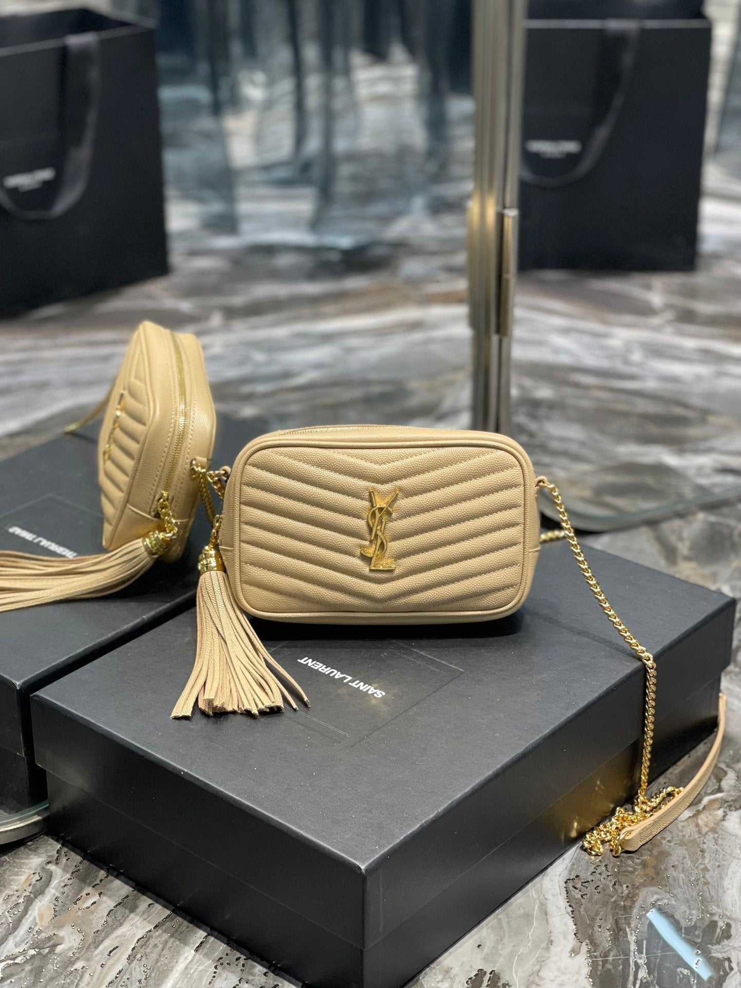 YSL Saint Laurent YSL Top Quality Lou Mini Bag In Quilted Beige Travel Bag