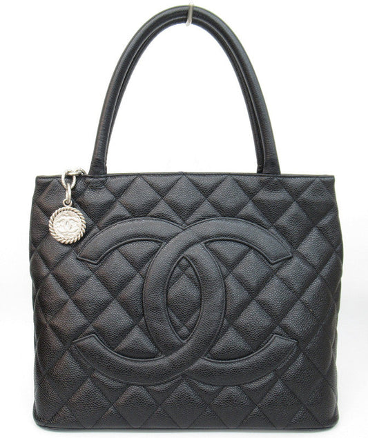Chanel Reissue Tote Metal Fittings Caviar Skin Black Silver Tote Bag