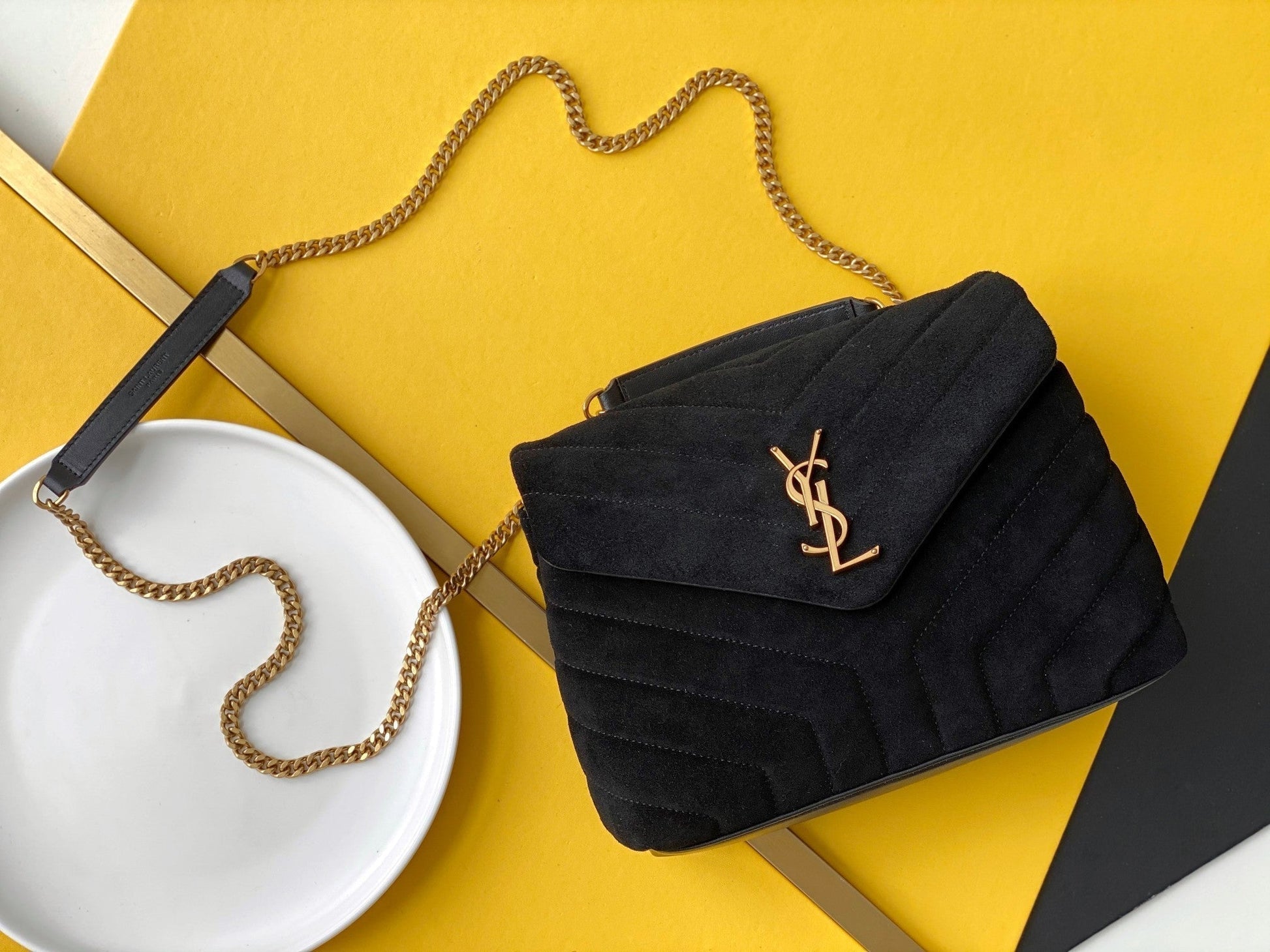 YSL Saint Laurent YSL Top Quality Loulou Chain Bag In Black Gold Travel Bag