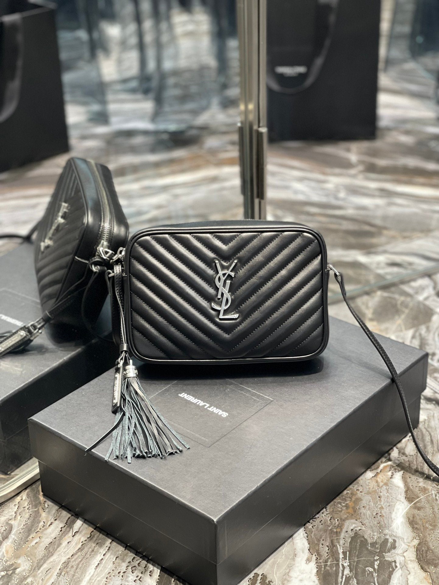 YSL Saint Laurent YSL Top Quality Lou Camera Bag With Black Silver Crossbody Bag