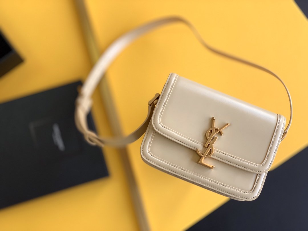 YSL Saint Laurent Solferino Box Hardware 7in 19cm Beige Gold Small Satchel Bag Ysl 6343060Sx0W9207
