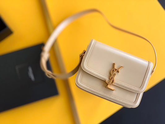 YSL Saint Laurent Solferino Box Hardware 7in 19cm Beige Gold Small Satchel Bag Ysl 6343060Sx0W9207