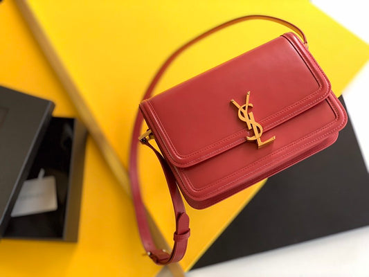 YSL Saint Laurent Solferino Box Hardware 9in 23cm Red Gold Medium Travel Bag