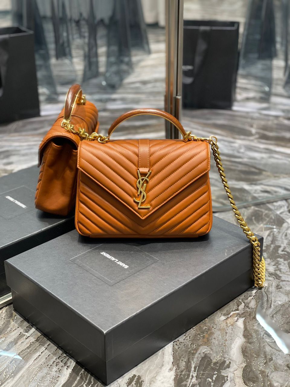 YSL Saint Laurent YSL Top Quality College Metop Qualityum Bag Brown Gold Travel Bag