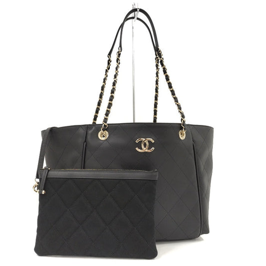 Chanel Shoulder Bag Wild Stitch Leather Black