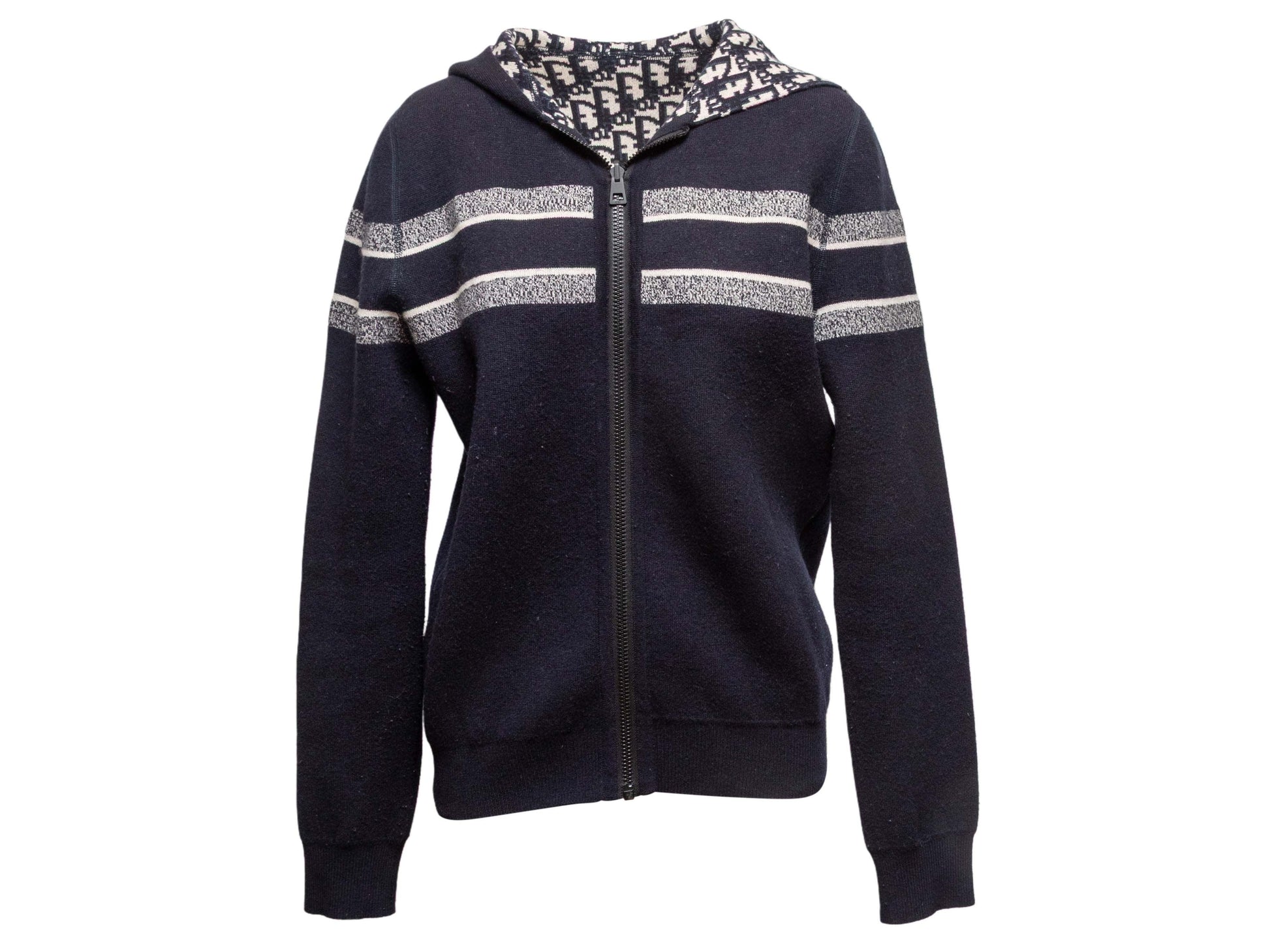 Dior Handbag & Christian Reversible Oblique Cashmere Hoodie White Navy Zip