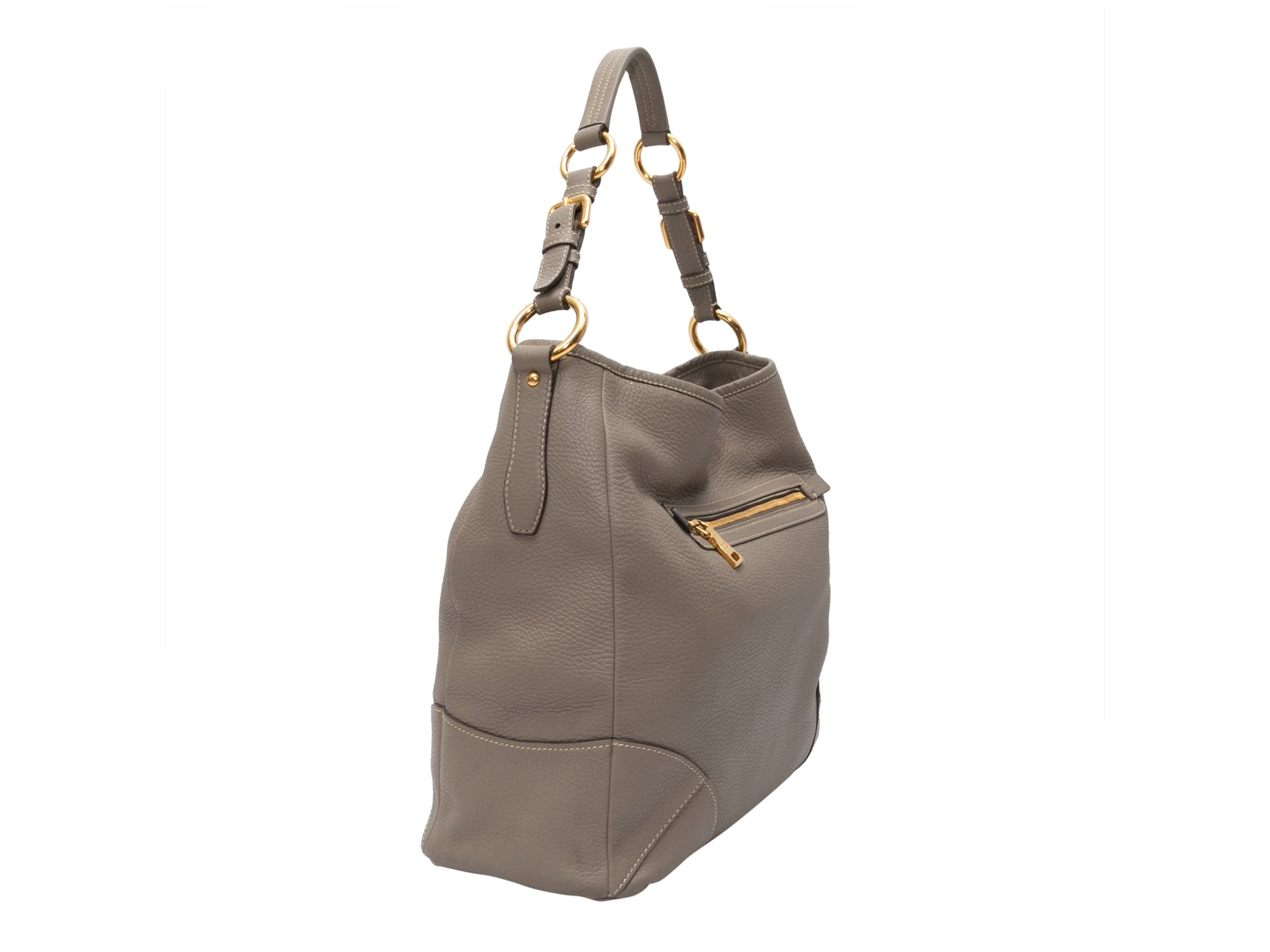 Prada Hobo Tote Bag Leather Gray