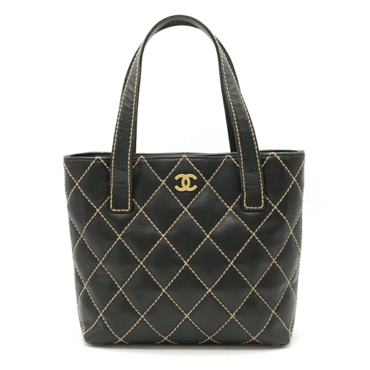 Chanel Wild Stitch Handbag Tote Bag Cocomark Hardware Leather Black