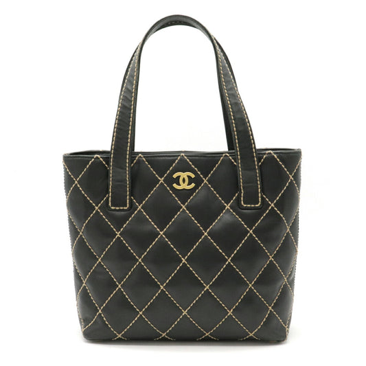 Chanel Wild Stitch Handbag Tote Bag Cocomark Hardware Leather Black