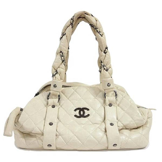 Chanel Tote Ivory Horizontal Shoulder Bag Diamond Quilted Matelasse