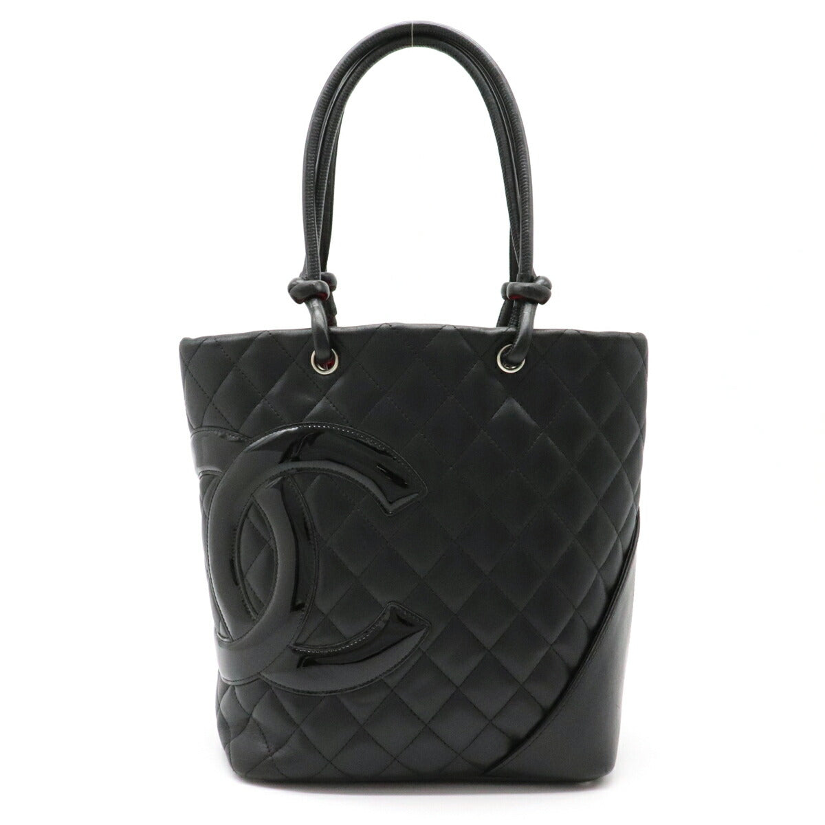 Chanel Cambon Line Tote Bag Soft Calf Enamel Black Medium