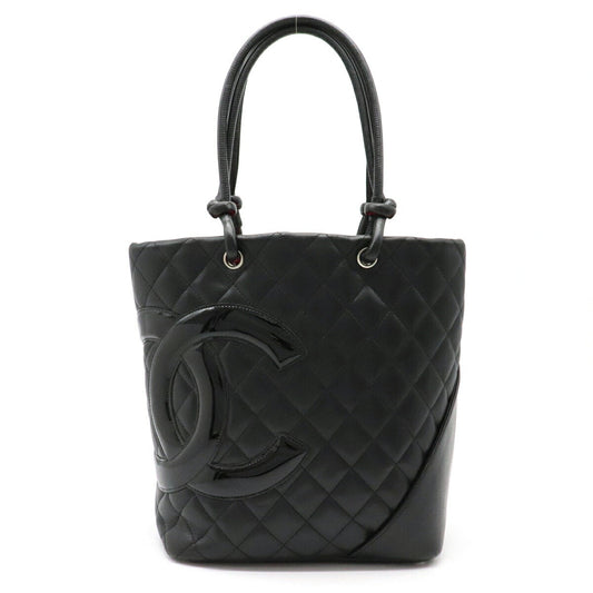 Chanel Cambon Line Tote Bag Soft Calf Enamel Black Medium