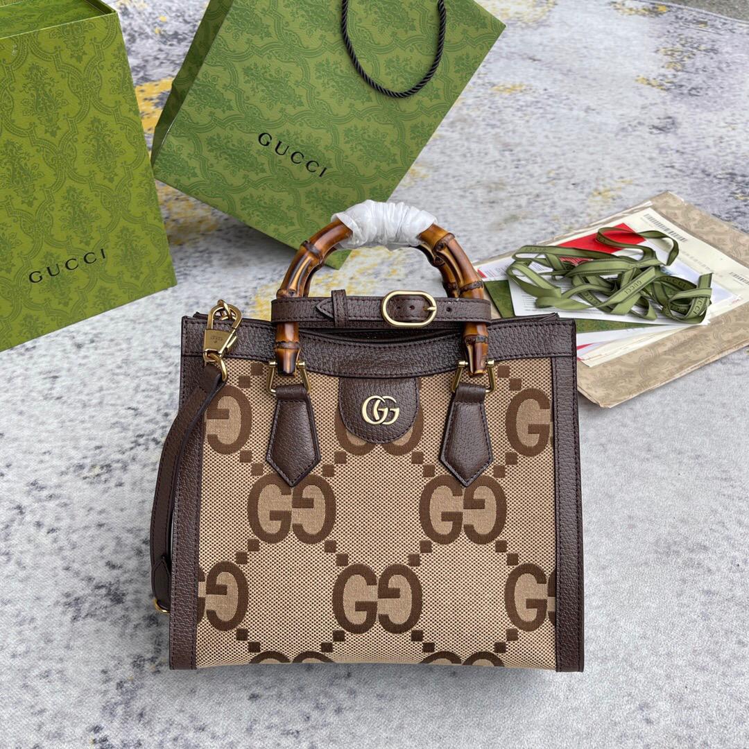 gg Diana Jumbo gg Camel Canvas Brown Small Tote Bag