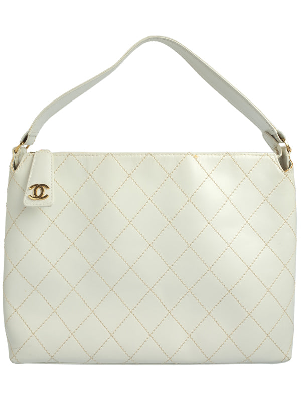 Chanel Wild Stitch Semi-Shoulder Bag Leather White