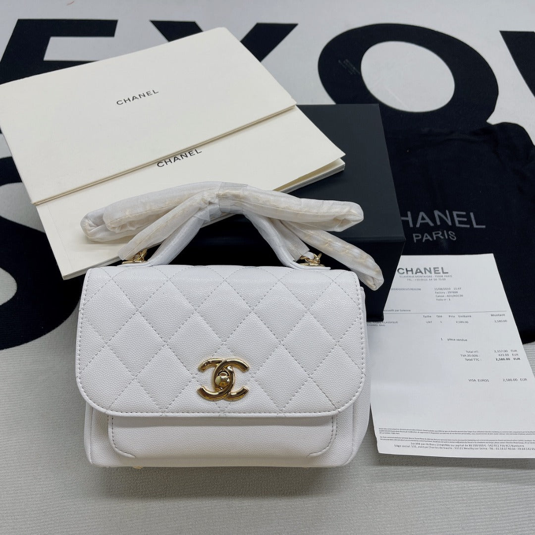 CHLMini 7.5in 19cm White Flap Top Handle Mini Bag