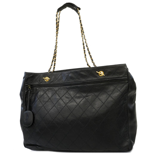 Chanel Shoulder Lambskin Metal Fittings Handbag Black Gold Shoulder Bag