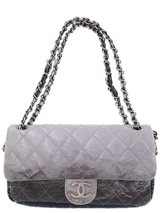 Chanel Gray Gradient Chain Shoulder Bag Leather Matelasse