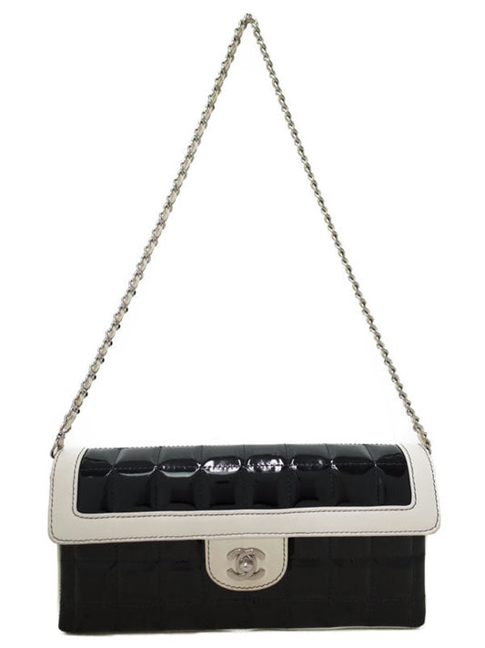 Chanel Patent Chocolate Bar Chain Shoulder Bag Leather Black