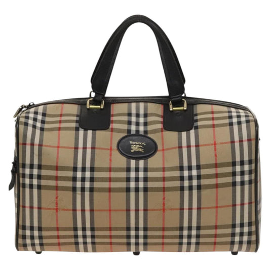 Burberry Nova Check Travel Bag Leather Canvas Beige