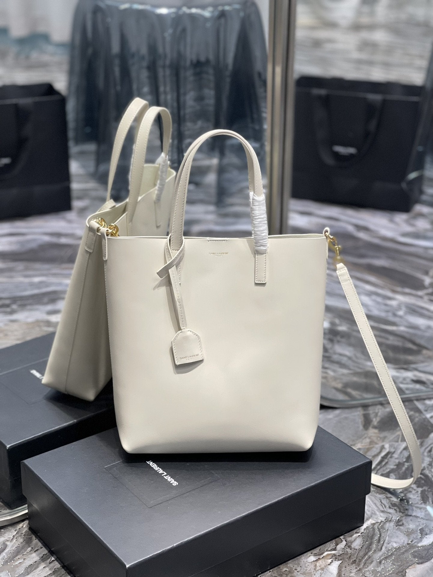 YSL Saint Laurent Ysl Saint Laurent Shopping Bag White Toy In Travel Bag
