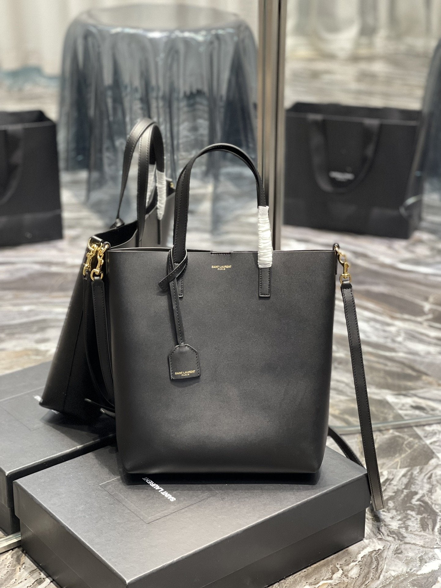 YSL Saint Laurent Ysl Saint Laurent Shopping Bag Black Toy In Travel Bag