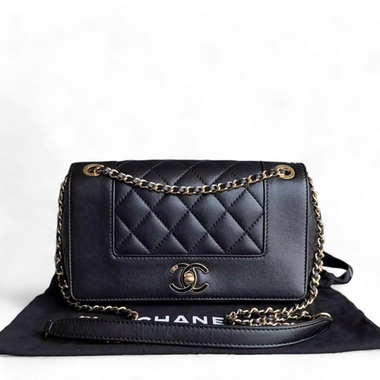 Chanel Mademoiselle Flap Bag - Small 23CM Lambskin Quilted Black Handbag