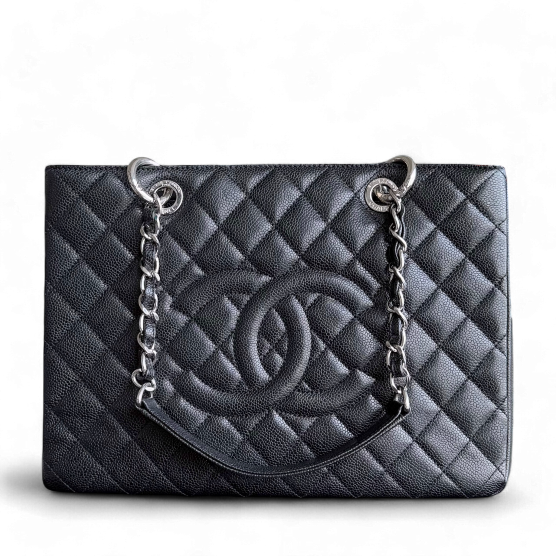 Chanel GST Grand Shopping Tote - Caviar Hardware Quilted Black Tote Bag Series 18