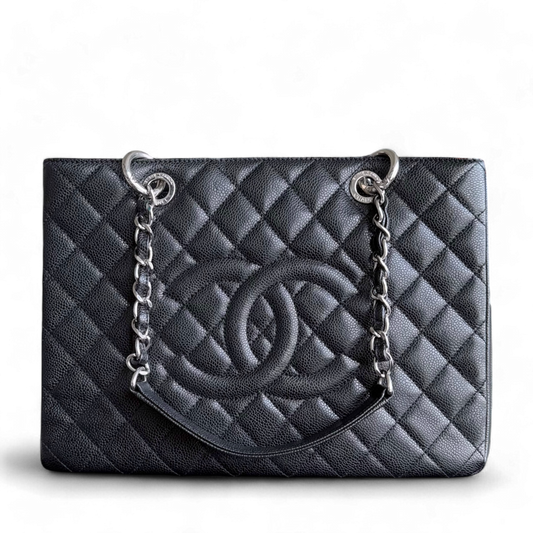 Chanel GST Grand Shopping Tote - Caviar Hardware Quilted Black Tote Bag Series 18