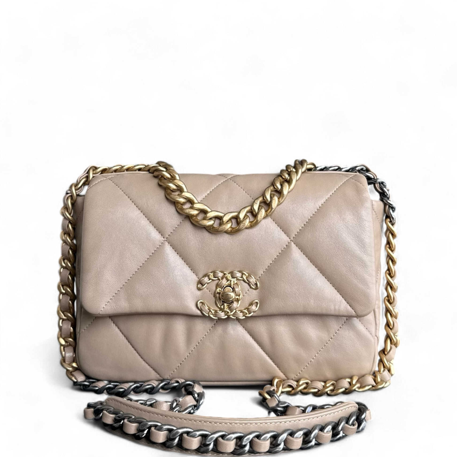 Chanel 19 Bag - Goatskin Two-tone Hardware Series Quilted Beige Handbag