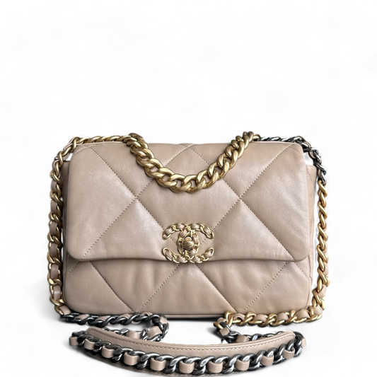 Chanel 19 Bag - Goatskin Two-tone Hardware Series Quilted Beige Handbag