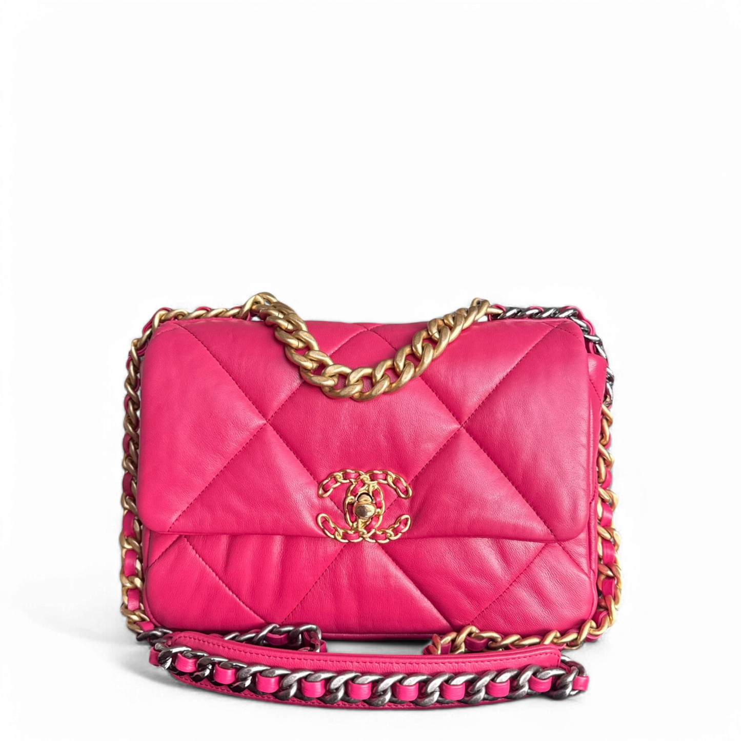 Chanel 19 Bag Small - Quilted Goatskin Hot Pink Two-tone Gold Hardware Series 29
