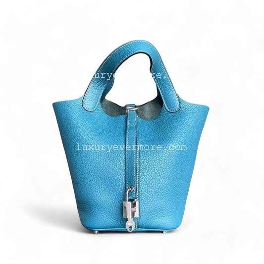 Hermes Picotin Jean Mauve Pale Square Tc Clemence Hardware Blue Silver Travel Bag