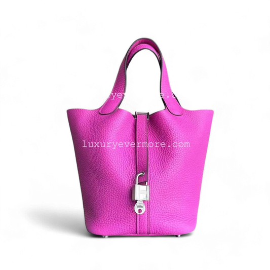 Hermes Picotin Clemence Stamp Hot Hardware Handbag Pink Silver Travel Bag