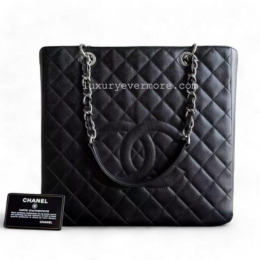 Chanel *Rare XL Size* PST Petite Shopping Tote Quilted Black Tote Bag