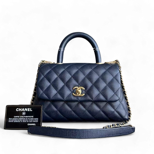 Chanel Coco Handle Small - 24CM Caviar Quilted Navy Dark Blue Gold Hardware Series 27