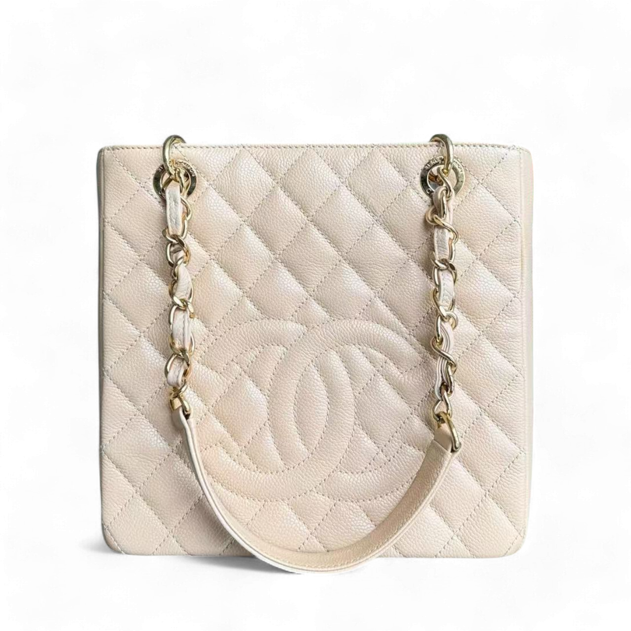 Chanel PST Petite Shopping Tote - Caviar Hardware Quilted Beige Tote Bag