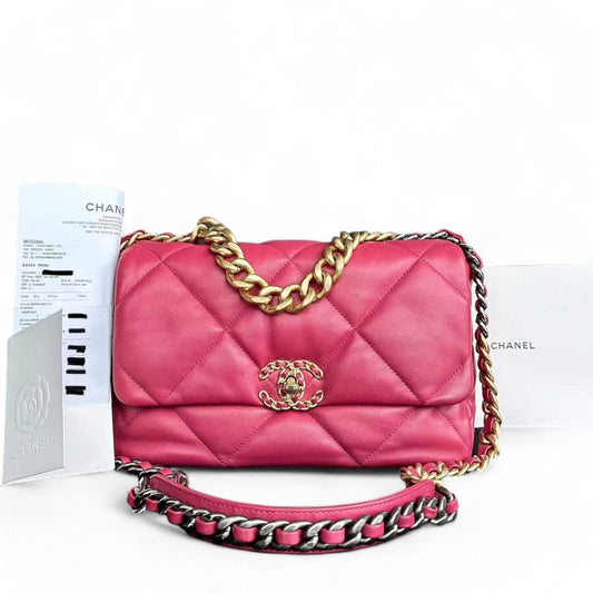 Chanel 19 Bag - Goatskin Hot Two Tone Pink Gold Handbag