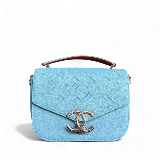 Chanel Coco Curve Cuba - Caviar Medium Light Blue Quilted Shoulder Bag