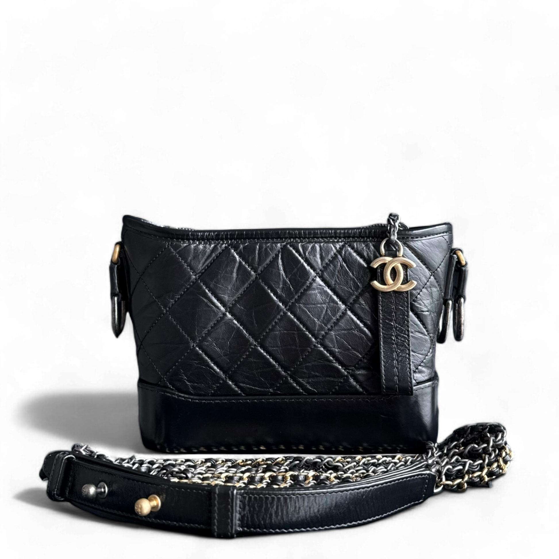 Chanel Gabrielle Small - Calfskin Hobo Hardware Quilted Black Hobo Bag