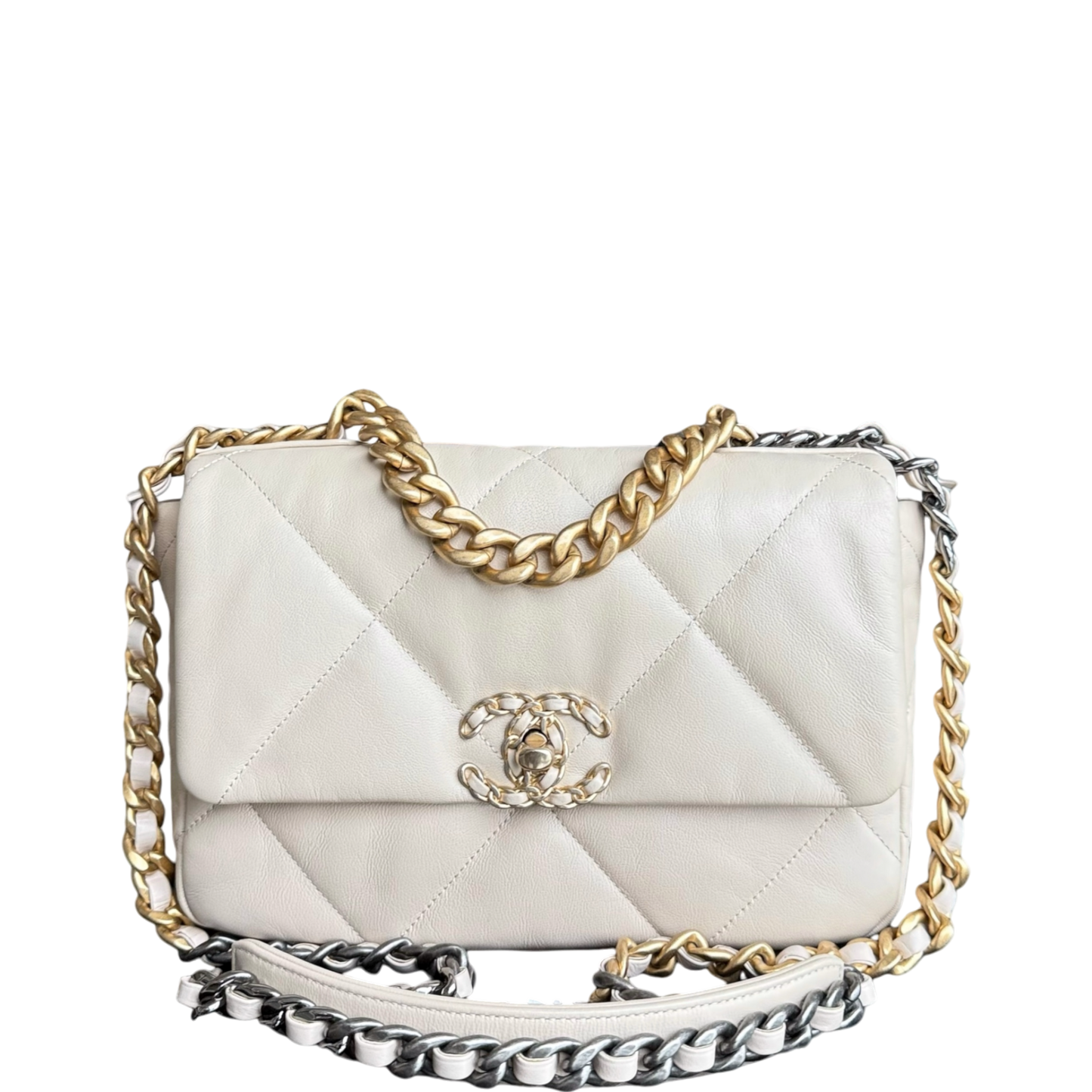 Chanel 19 Bag Small- Goatskin Light Two-tone Hardware Quilted Beige Handbag