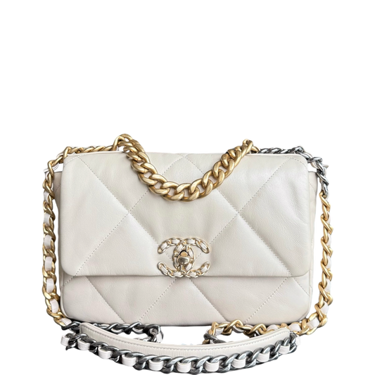 Chanel 19 Bag Small- Goatskin Light Two-tone Hardware Quilted Beige Handbag