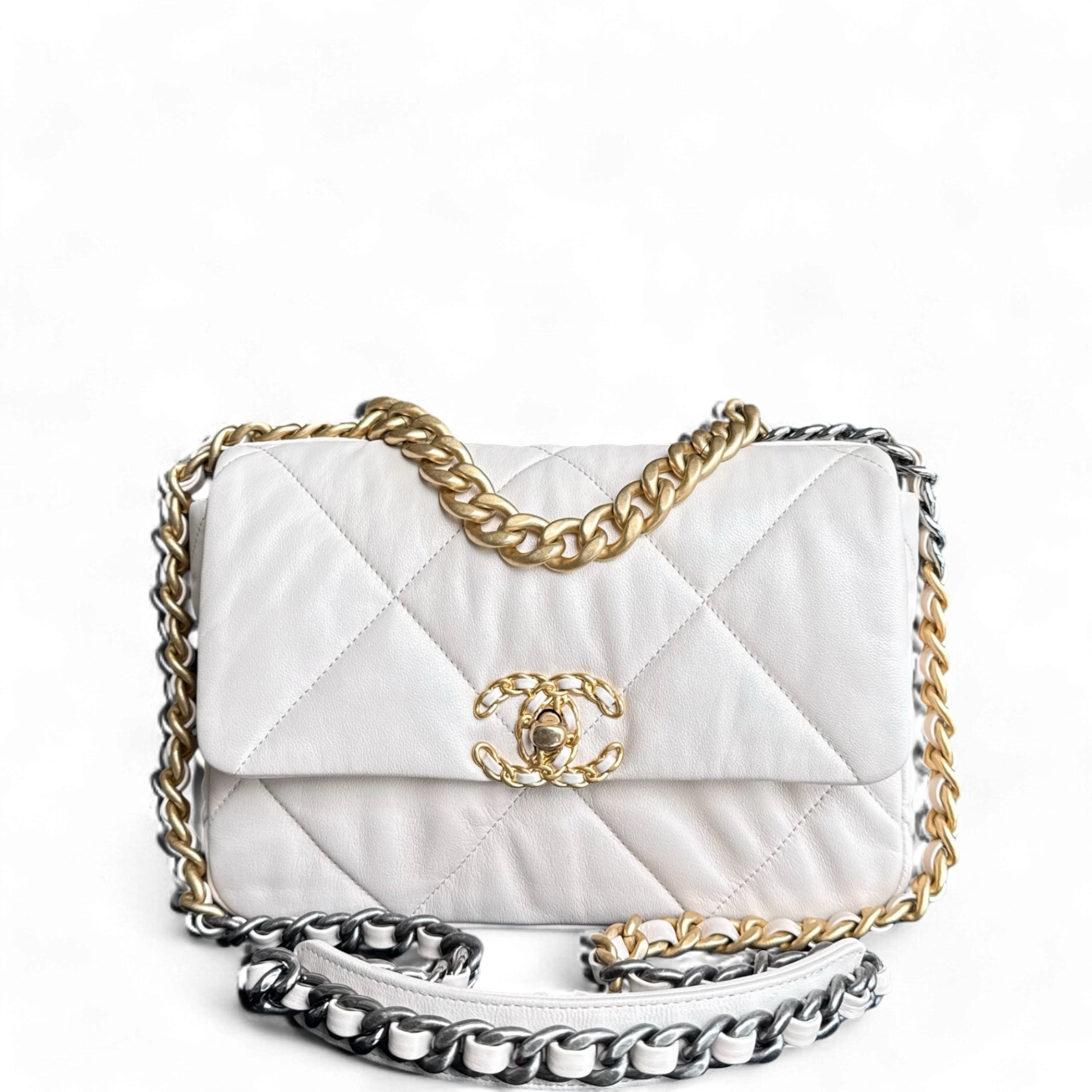 Chanel 19 Bag - Goatskin Light Two-tone Hardware Quilted Beige Handbag