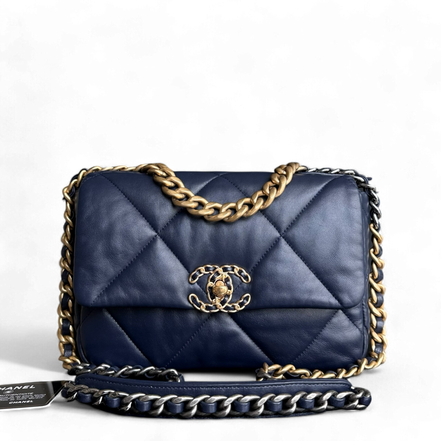 Chanel 19 Bag - Goatskin Dark Navy Two-tone Quilted Blue Handbag