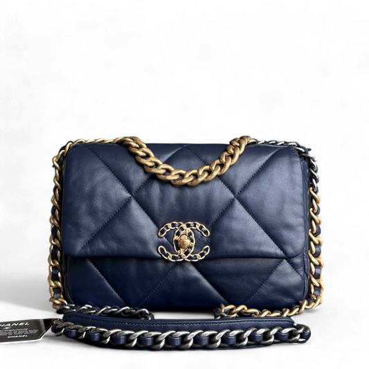 Chanel 19 Bag - Goatskin Dark Navy Two-tone Quilted Blue Handbag