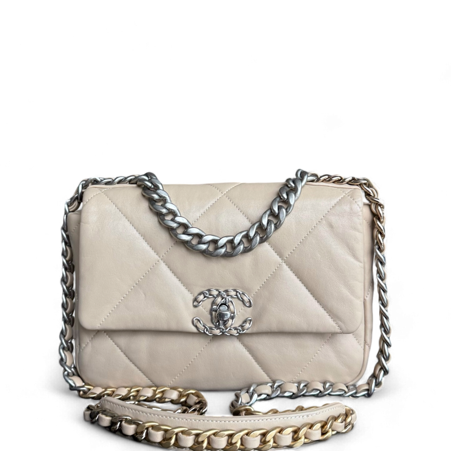 Chanel 19 Bag - Goatskin Light Two-tone Hardware Beige Small Handbag