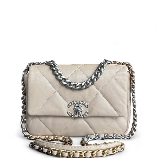 Chanel 19 Bag - Goatskin Light Two-tone Hardware Beige Small Handbag